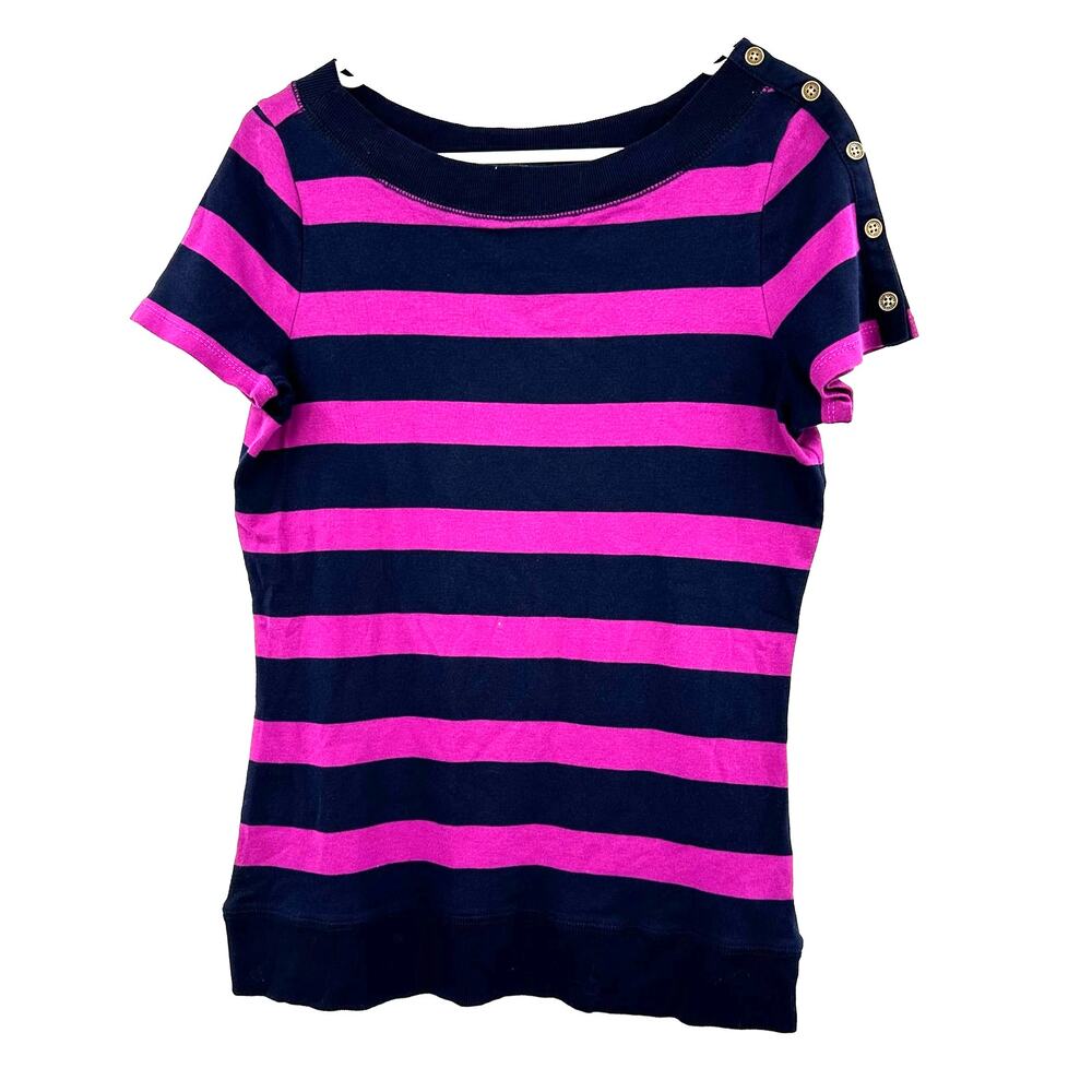 Lauren by Ralph Lauren Size Large Shirt Black Pink Striped Edgy Punk Emo